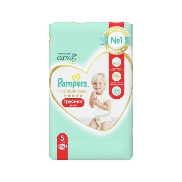 Подгузники-трусики Pampers Premium Care 5 52 размер 5, 12 - 17 кг, 52 шт.